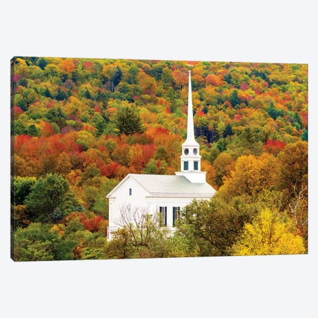 Church In Stowe , Autumn, Vermont New England Canvas Print #SKR269} by Susanne Kremer Canvas Art Print
