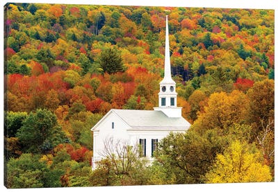 Church In Stowe , Autumn, Vermont New England Canvas Art Print - Vermont