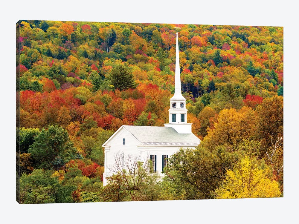 Church In Stowe , Autumn, Vermont New England by Susanne Kremer 1-piece Art Print