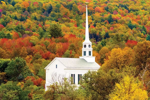 Vermont: Church In Stowe , Autumn, Vermont New England by Susanne Kremer