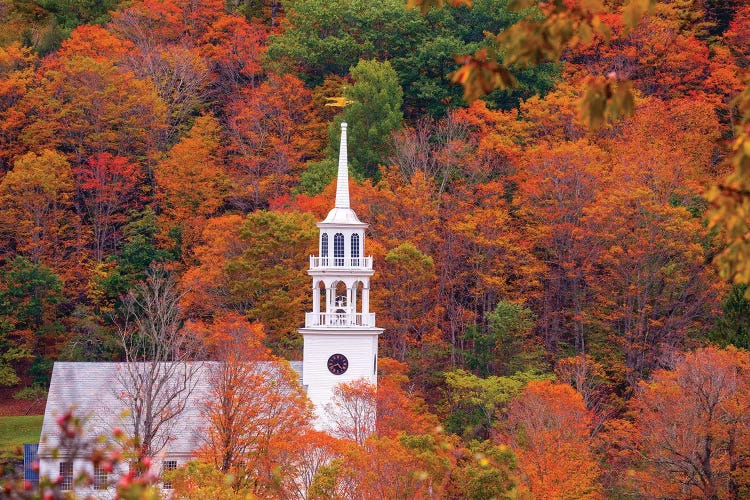 Church With Fall Foliage In Vermont New England