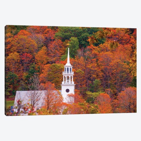 Church With Fall Foliage In Vermont New England Canvas Print #SKR273} by Susanne Kremer Canvas Artwork