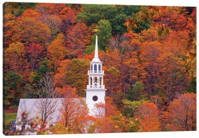 Church With Fall Foliage In Vermont New England Canvas Art Print - Vermont Art