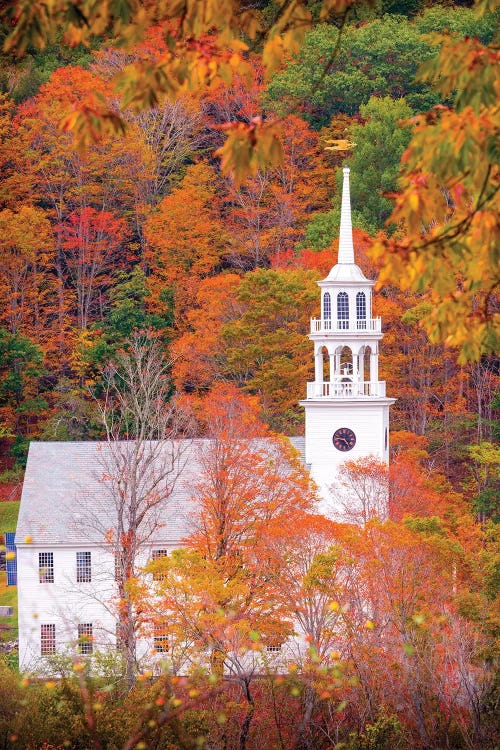 Church With Fall Foliage In Vermont New England