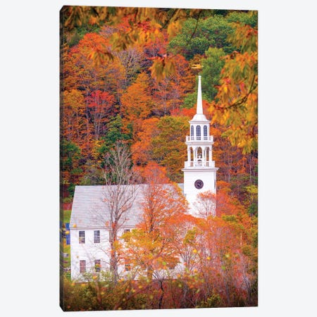 Church With Fall Foliage In Vermont New England Canvas Print #SKR274} by Susanne Kremer Canvas Art Print