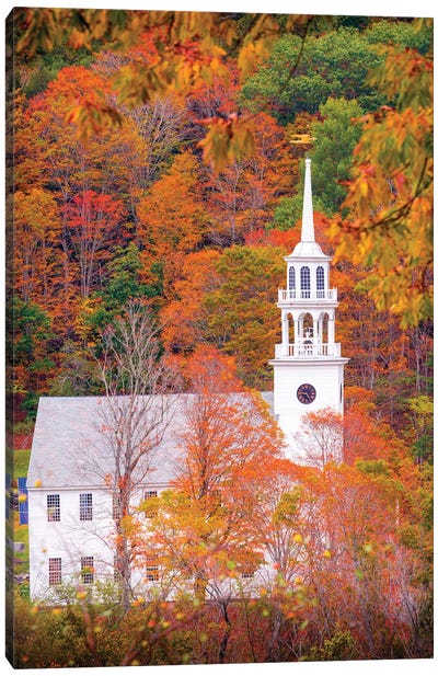 Church With Fall Foliage In Vermont New England Canvas Art Print - Vermont