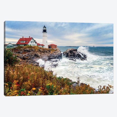 Cape Elizabeth Lighthouse Stormy Morning Portland Maine Canvas Print #SKR277} by Susanne Kremer Canvas Print
