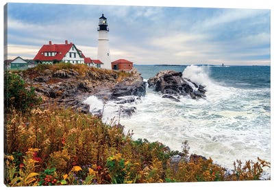 Cape Elizabeth Lighthouse Stormy Morning Portland Maine Canvas Art Print - Lighthouse Art