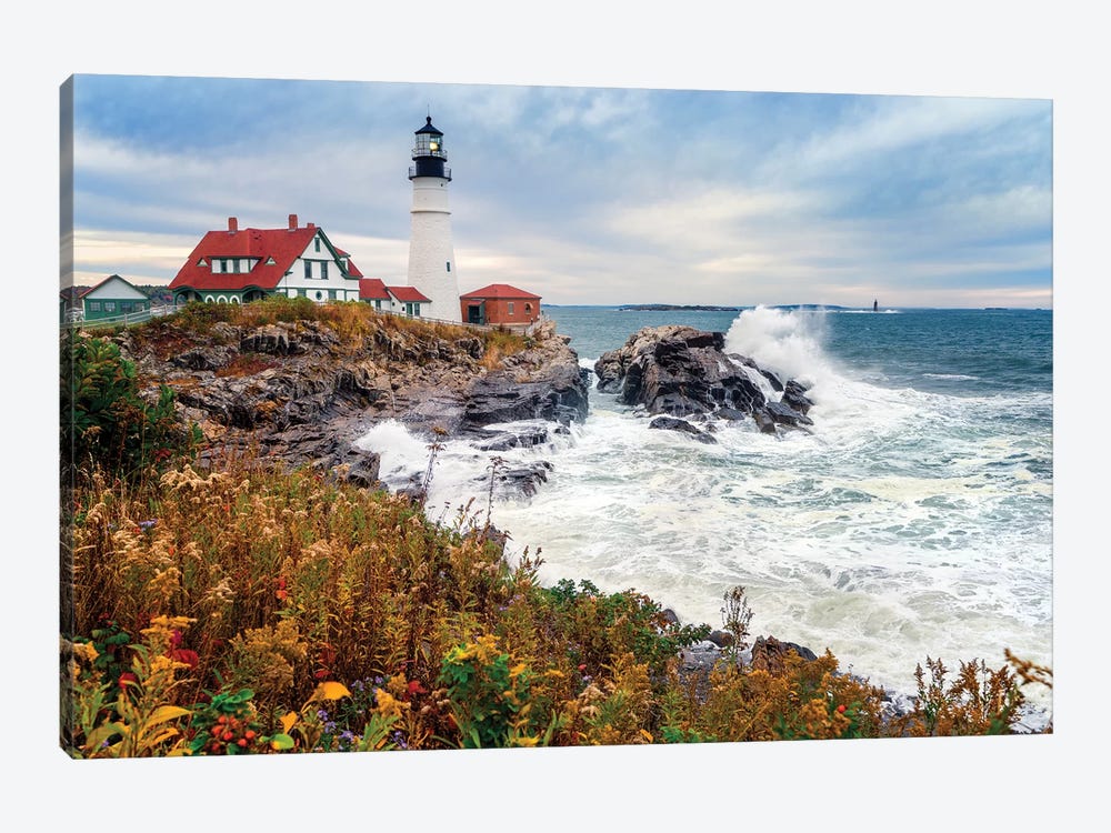Cape Elizabeth Lighthouse Stormy Morning Portland Maine by Susanne Kremer 1-piece Canvas Art