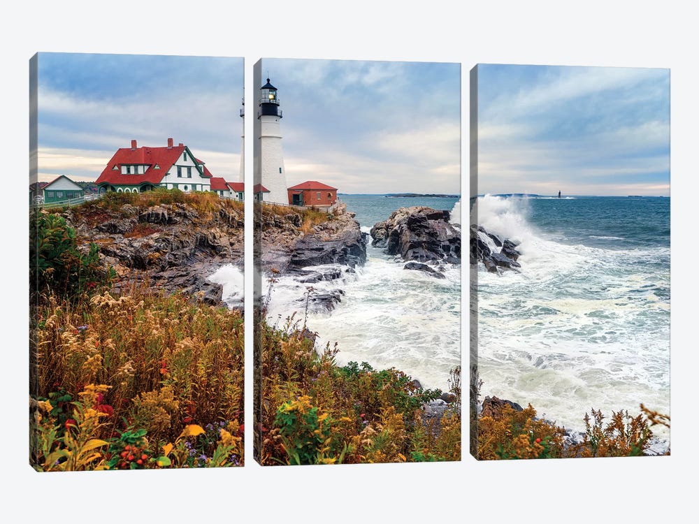 Cape Elizabeth Lighthouse Stormy Morning Portland Maine by Susanne Kremer 3-piece Canvas Art