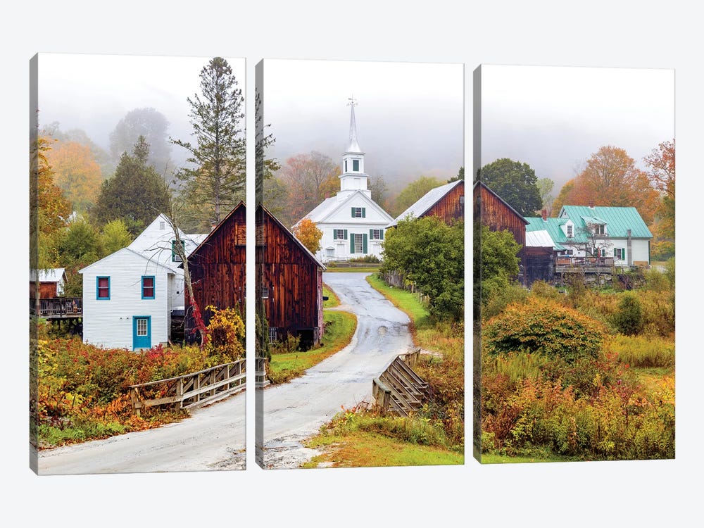 Waits River White Church,Vermont New England by Susanne Kremer 3-piece Art Print