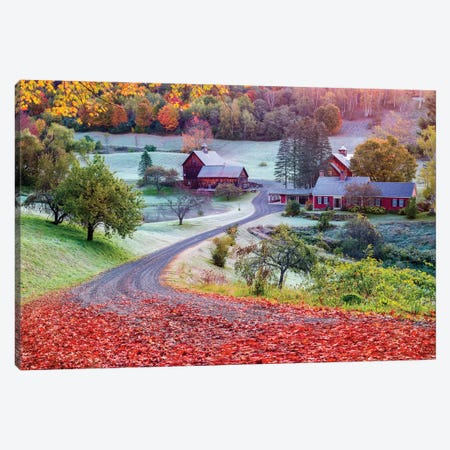 First Cold Morning In Autumn,Farm In Woodstock Vermont New England Canvas Print #SKR281} by Susanne Kremer Art Print