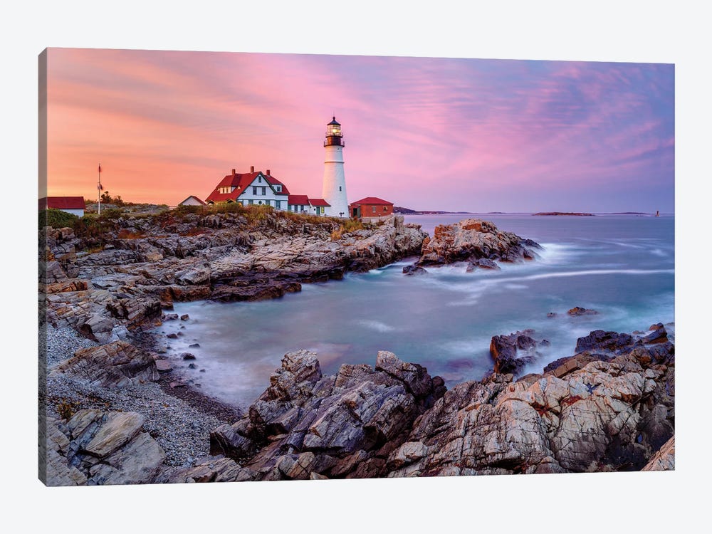 Cape Elizabeth Fiery Sunset,Portland Maine New England by Susanne Kremer 1-piece Canvas Art Print
