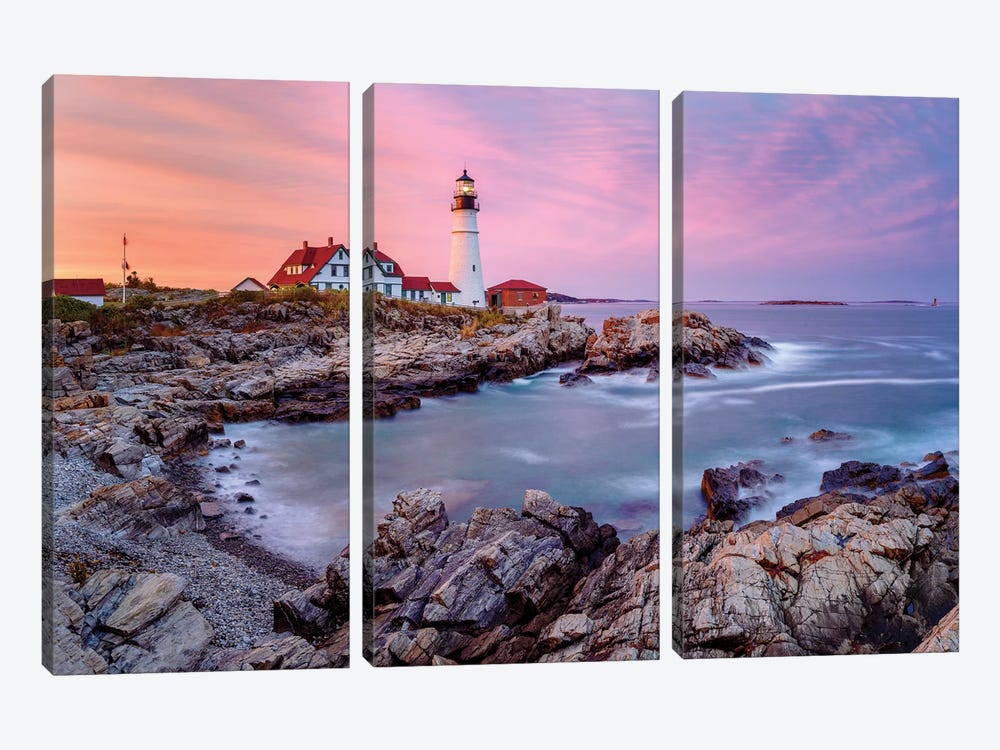 Cape Elizabeth Fiery Sunset,Portland Maine New England by Susanne Kremer 3-piece Canvas Print