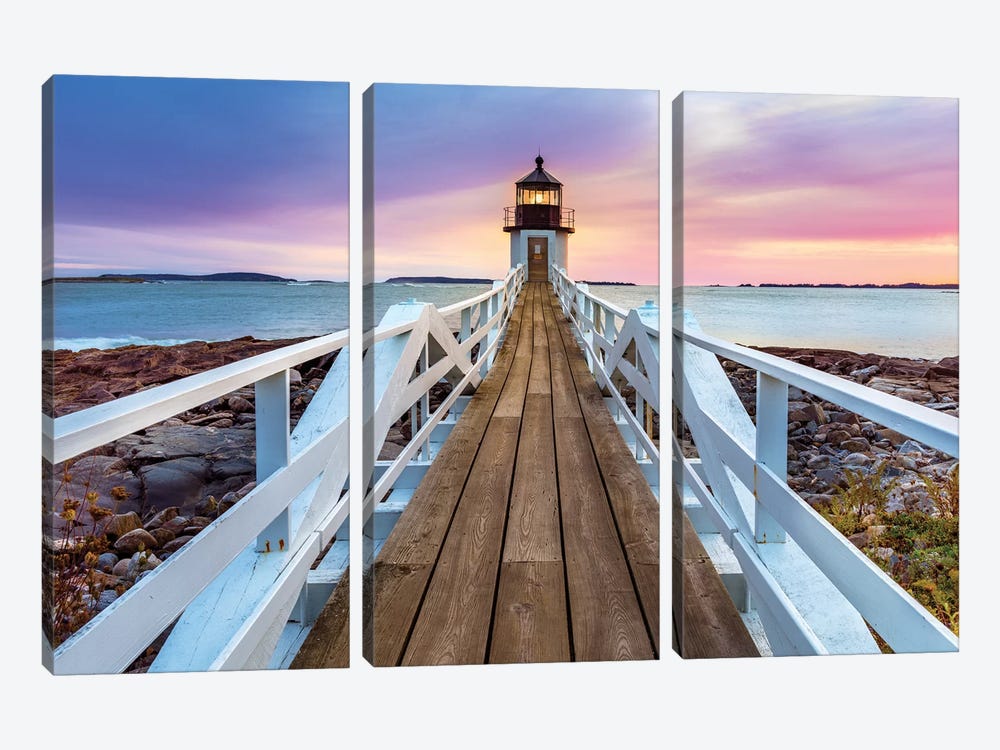 Marshall Pointe Lighthouse Sunset, Port Clyde,Maine by Susanne Kremer 3-piece Canvas Wall Art