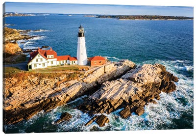Aerial View Of Cape Elizabeth Lighthouse,Portland Maine Canvas Art Print - Maine Art