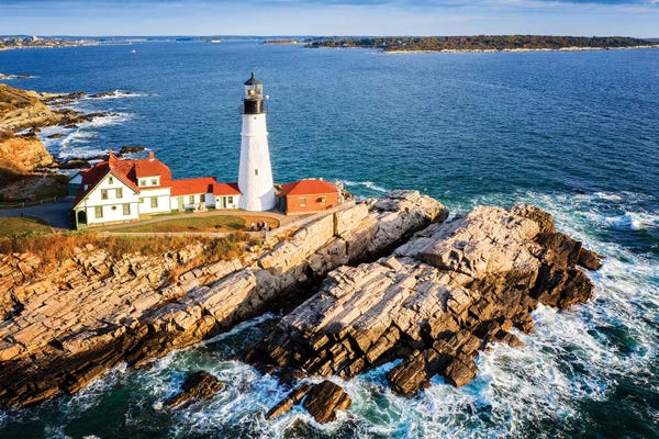 Maine: Aerial View Of Cape Elizabeth Lighthouse,Portland Maine by Susanne Kremer