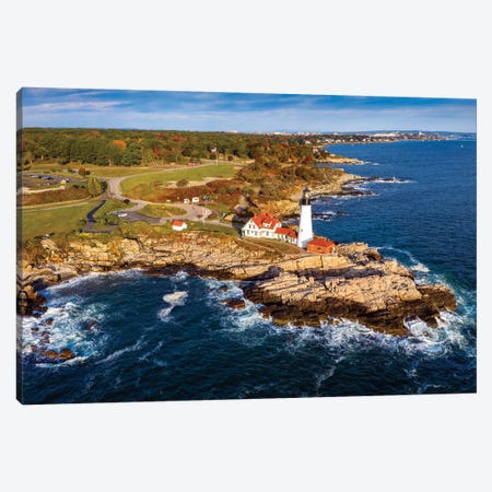 Aerial View Of Lighthouse Cape Elizabeth,Portland Maine Canvas Print #SKR295} by Susanne Kremer Art Print