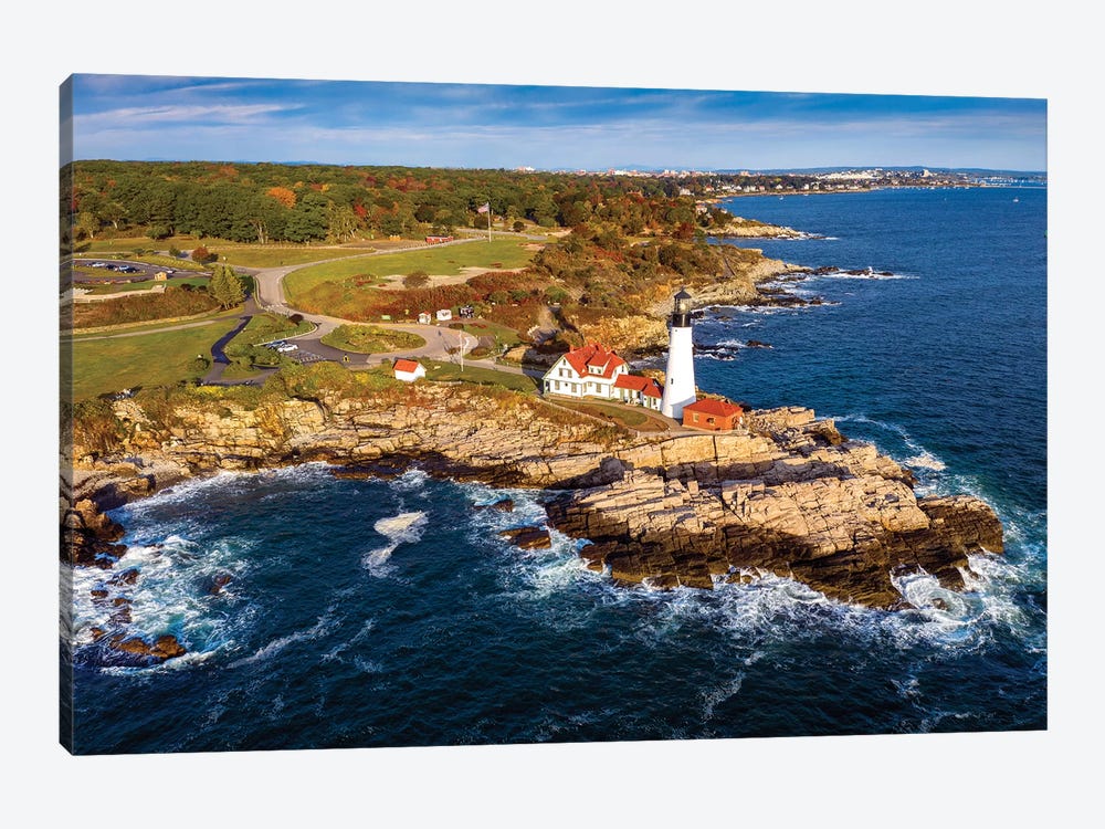 Aerial View Of Lighthouse Cape Elizabeth,Portland Maine by Susanne Kremer 1-piece Canvas Wall Art