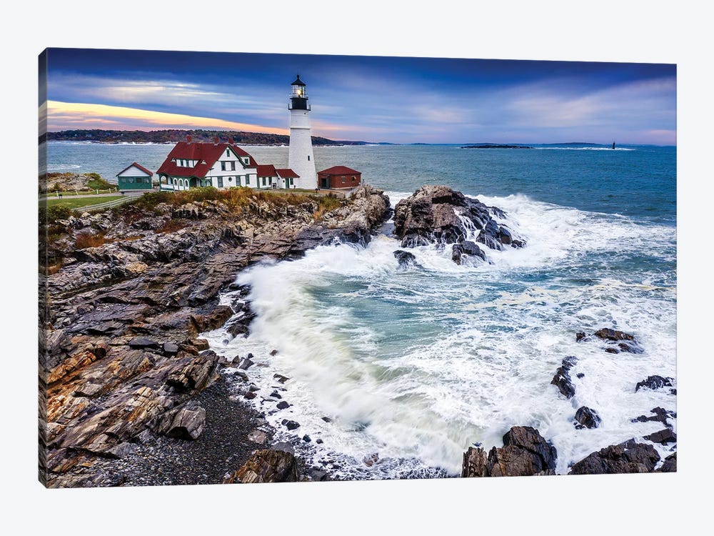 Aerial View Of Storm Rolling In Cape Elizabeth Lighthouse Portland Maine by Susanne Kremer 1-piece Canvas Print