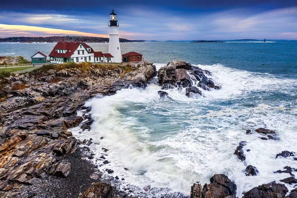 Maine: Aerial View Of Storm Rolling In Cape Elizabeth Lighthouse Portland Maine by Susanne Kremer