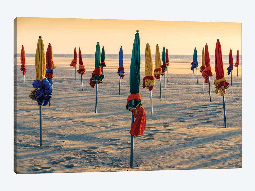Beach Umbrellas At Sunset In Deauville Normandy France by Susanne Kremer 1-piece Canvas Artwork