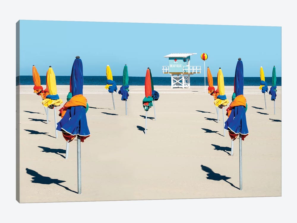 Colorful Beach Umbrellas In Deauville Normandy France by Susanne Kremer 1-piece Canvas Print