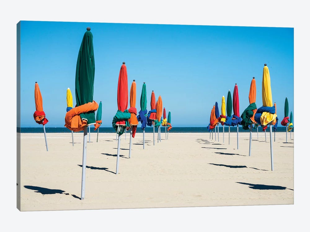 Geometrical Colorful Beach Umbrellas In Deaville Normandy France by Susanne Kremer 1-piece Canvas Wall Art