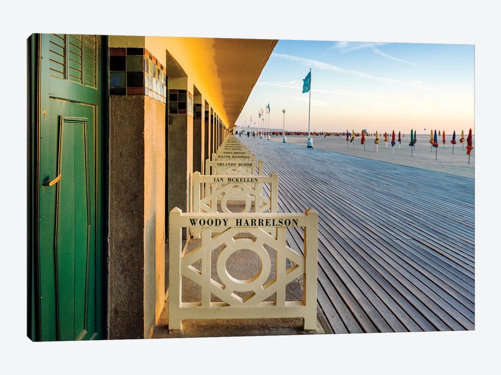 Elegant Wooden Boardwalk At Sunset Deauville Beach Normandy France by Susanne Kremer 1-piece Canvas Art Print