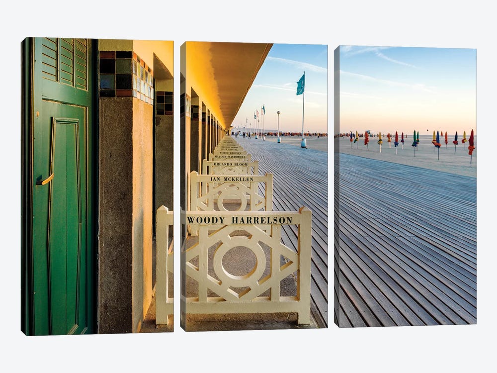Elegant Wooden Boardwalk At Sunset Deauville Beach Normandy France by Susanne Kremer 3-piece Canvas Art Print