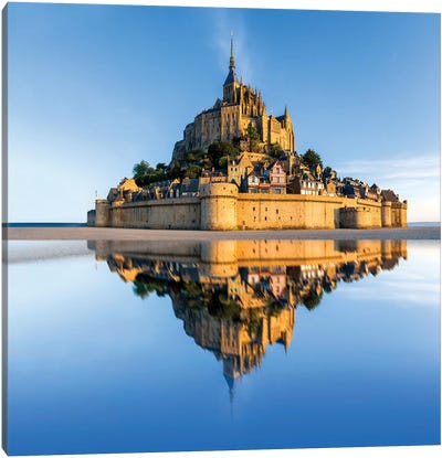 Mont Saint Michel Reflections Normandy France Canvas Art Print - Famous Places of Worship