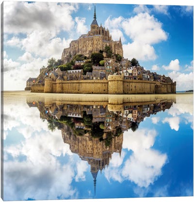 Dreamy Reflections Mont St Michel Normandy France Canvas Art Print - Famous Places of Worship