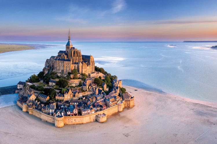 Aerial View At Sunset Mont St Michel France Normandy