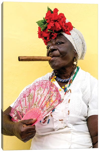 Woman Smoking Cigar In Havana Cuba Canvas Art Print