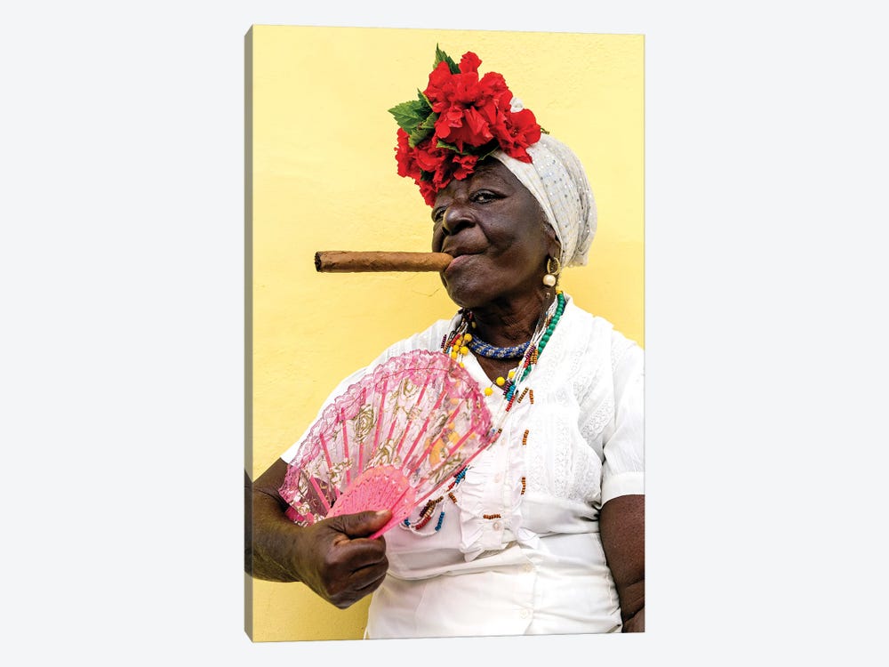 Woman Smoking Cigar In Havana Cuba by Susanne Kremer 1-piece Canvas Art