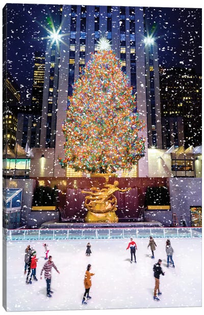 Iceskating Rink Rockefeller Center New York City Painting Canvas Art Print - Large Christmas Art