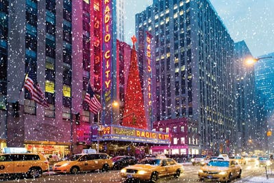 Snow Falling Near Radio City New York City by Susanne Kremer framed wall art