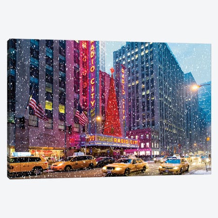 Snow Falling Near Radio City New York City Canvas Print #SKR333} by Susanne Kremer Art Print