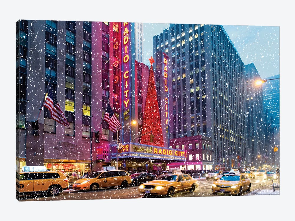 Snow Falling Near Radio City New York City by Susanne Kremer 1-piece Canvas Print