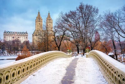 Central Park Snow On Bow Bridge,New York City by Susanne Kremer canvas print