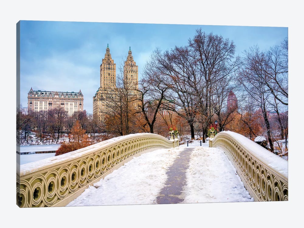 Central Park Snow On Bow Bridge,New York City by Susanne Kremer 1-piece Canvas Wall Art