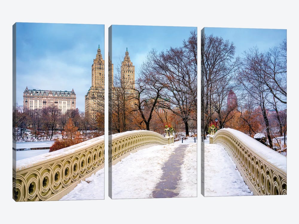Central Park Snow On Bow Bridge,New York City by Susanne Kremer 3-piece Canvas Art