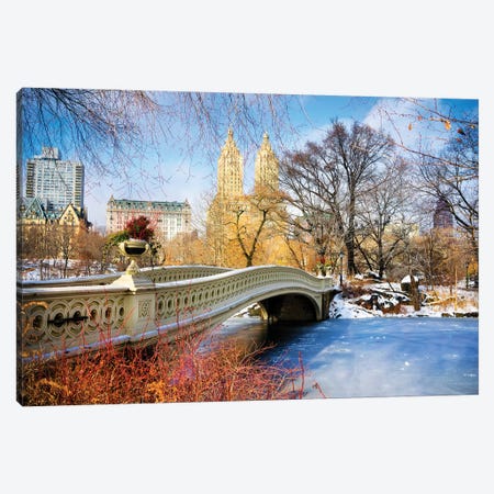 Frozen Central Park Bow Bridge New York City Canvas Print #SKR335} by Susanne Kremer Canvas Artwork