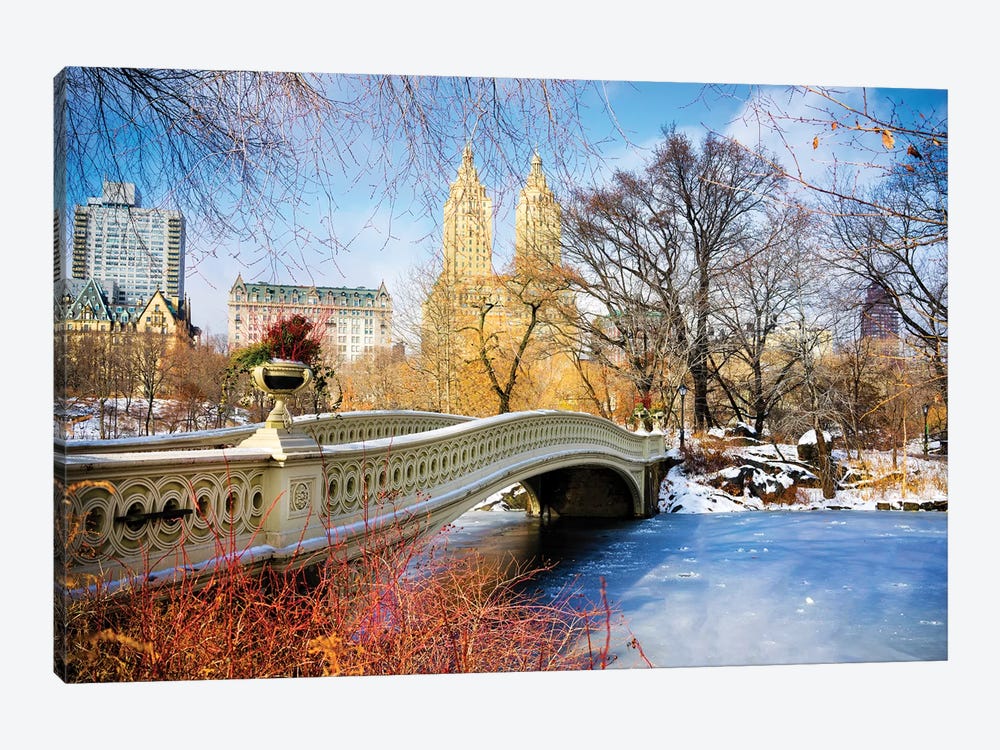 Frozen Central Park Bow Bridge New York City by Susanne Kremer 1-piece Canvas Art Print