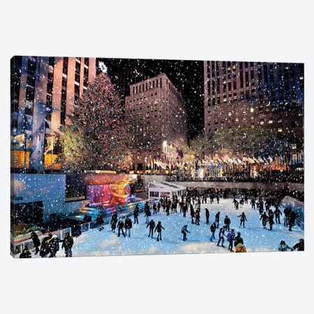 Christmas Tree Rockefeller Center,Iceskating Rink New York City Canvas Print #SKR336} by Susanne Kremer Canvas Wall Art