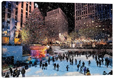 Christmas Tree Rockefeller Center,Iceskating Rink New York City Canvas Art Print - Christmas Trees & Wreath Art