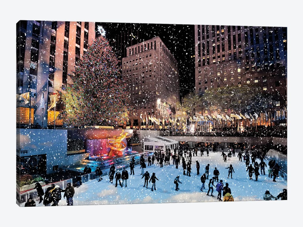 Christmas Tree Rockefeller Center,Iceskating Rink New York City by Susanne Kremer 1-piece Canvas Art