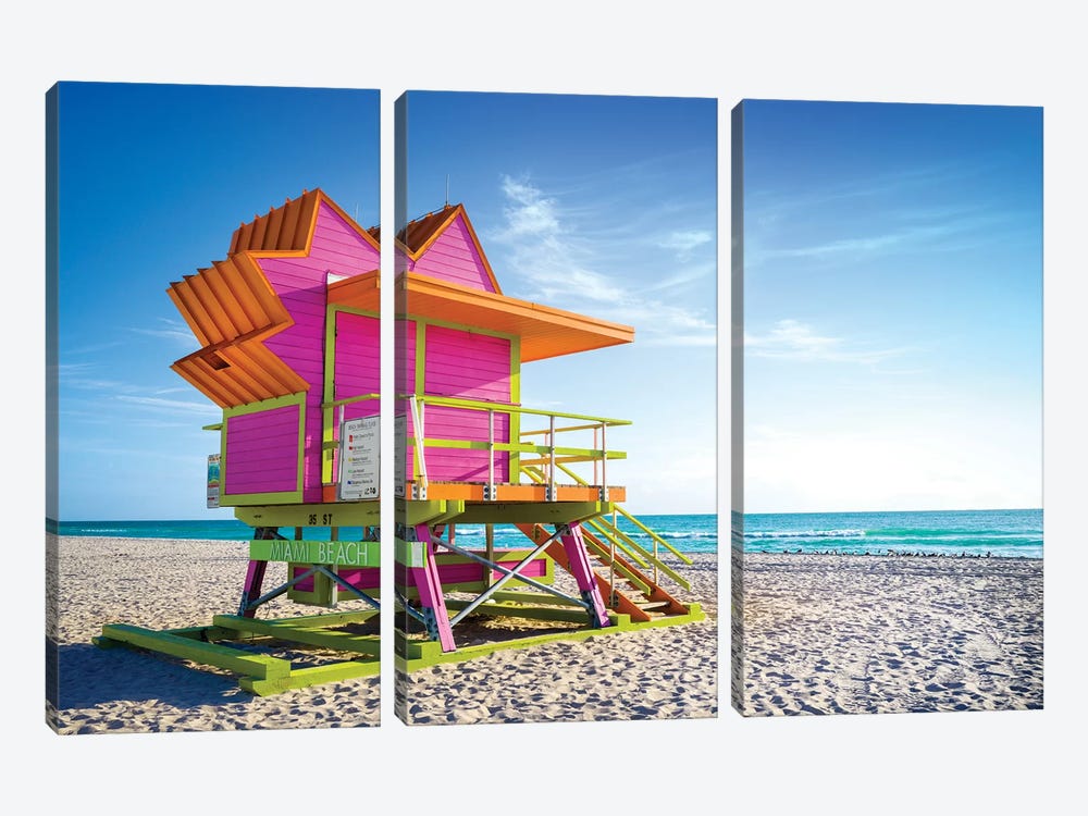 Pink Morning, Miami Beach Florida by Susanne Kremer 3-piece Canvas Art