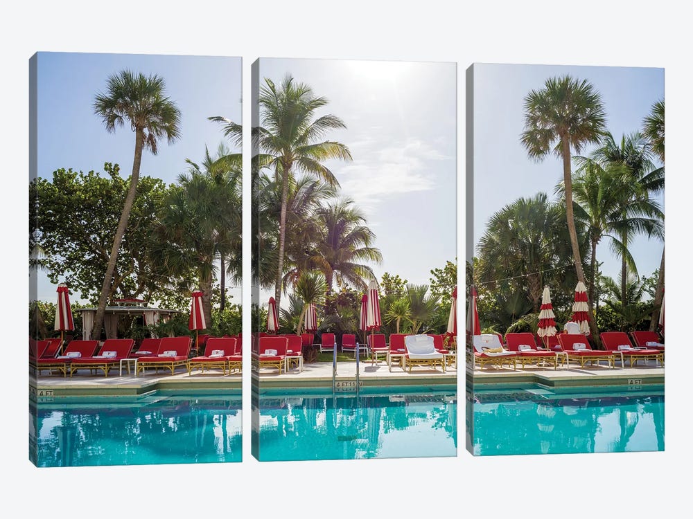 Go For A Swim , Miami Beach Pool Florida by Susanne Kremer 3-piece Canvas Print