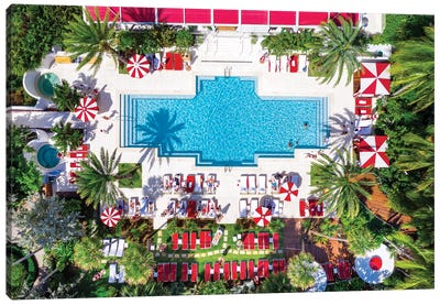 Aerial View Go For A Swim , Miami Beach Pool With Palm Trees ,Florida Canvas Art Print - Swimming Art